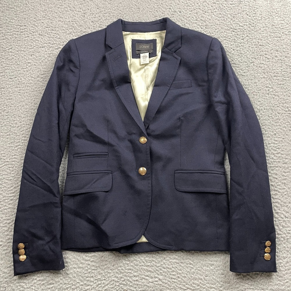 J. Crew Blazer Women's 2 Navy Schoolboy Wool Lined Gold Tone Buttons Preppy